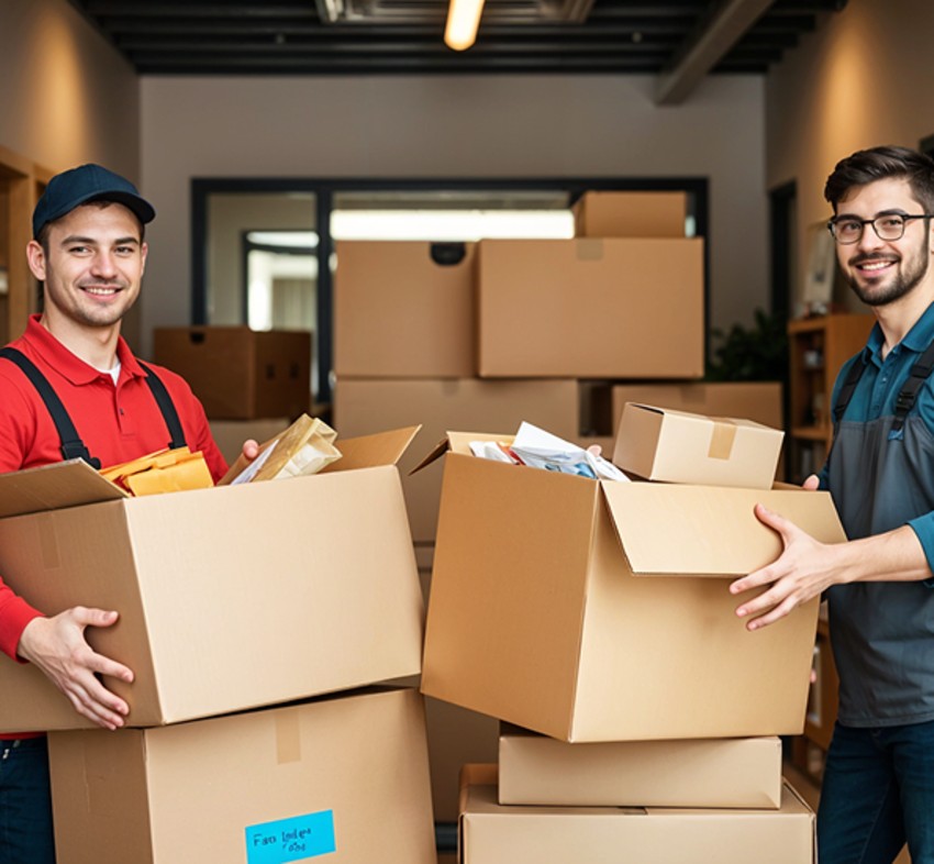 image of two people packing house hold items with care